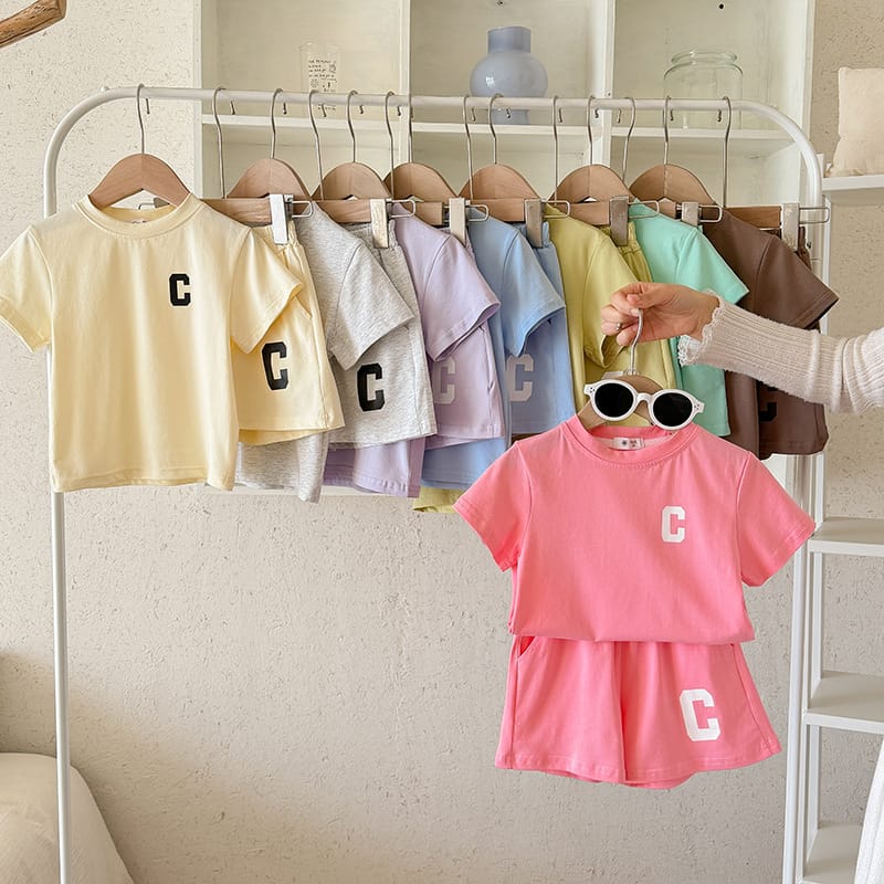 【セット】Cプリント半袖Tシャツハーフパンツセットアップ