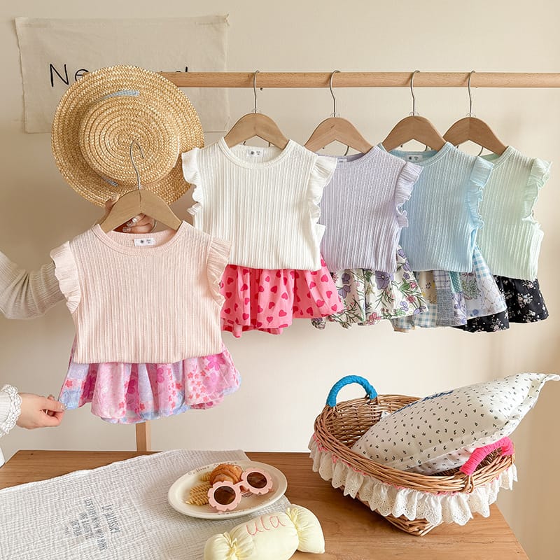 【セット】ラブリーフリルノースリーブTシャツショートパンツセット