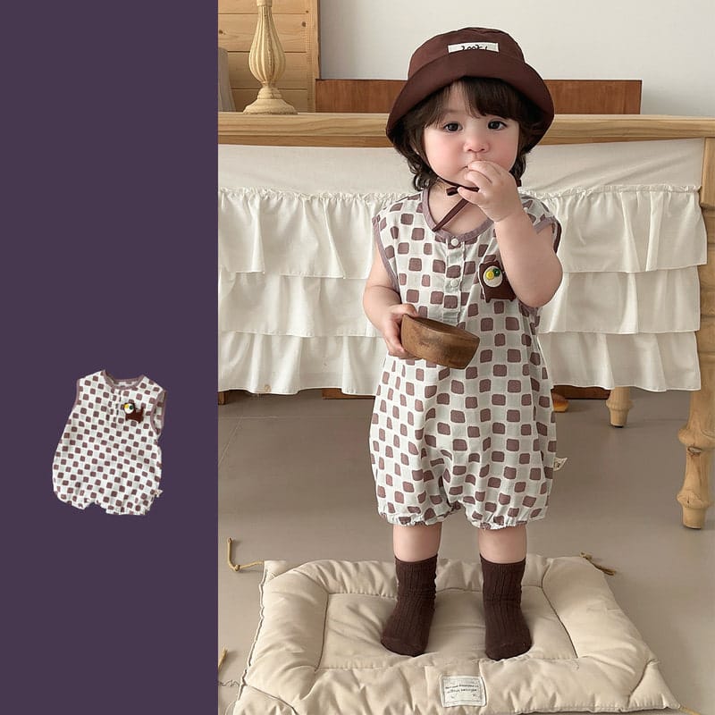 【BABY】ビスケットチェックノースリーブロンパース
