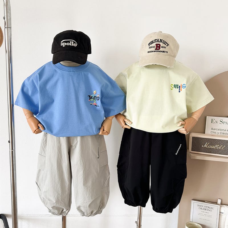 【KID】英字ロゴ入りワイドパラシュートカーゴパンツ