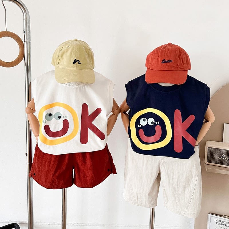 【KID】OKスマイルフェイスノースリーブTシャツ