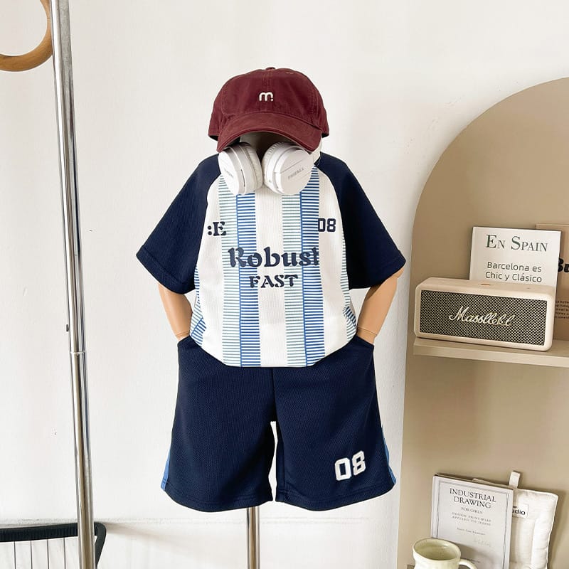 【セット】バイカラー英字ロゴ半袖Tシャツハーフパンツセットアップ