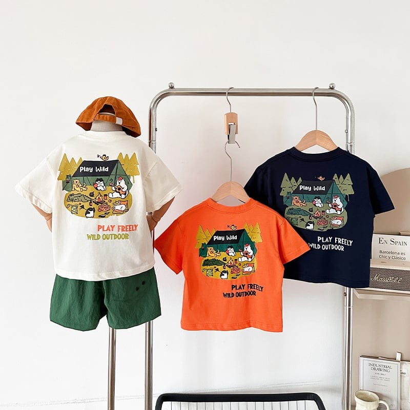 アニマルキャンププリント半袖Tシャツ