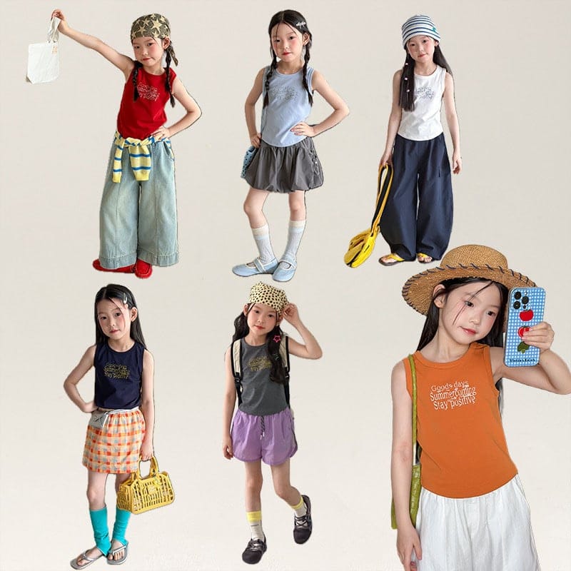 【KID】英字ロゴプリントノースリーブTシャツ