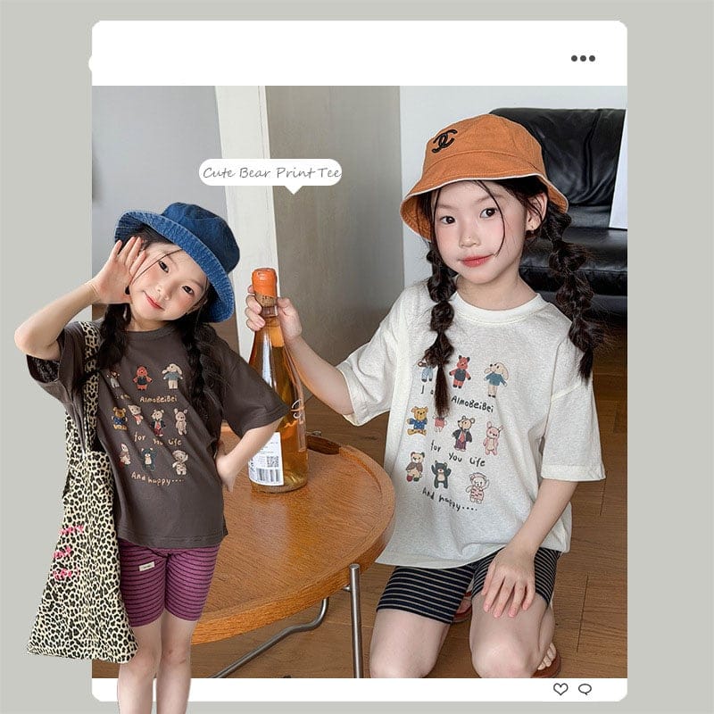 【KID】ゆったりくまイラスト総柄プリント半袖Tシャツ