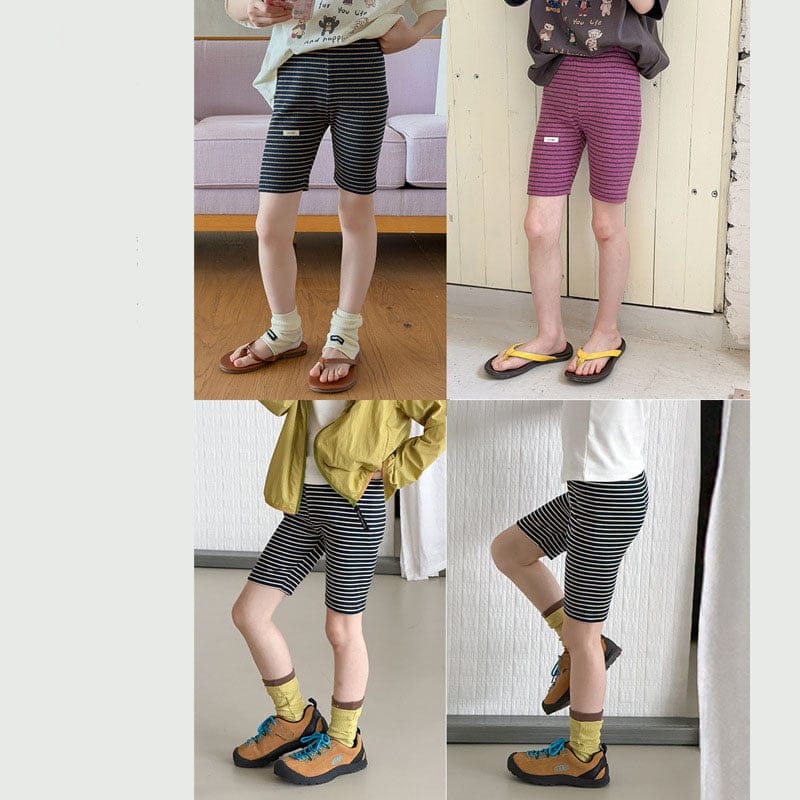ストライプ柄ラベル5分丈レギンスパンツ