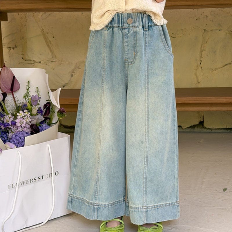 ウォッシュ加工センターラインワイドデニムパンツ