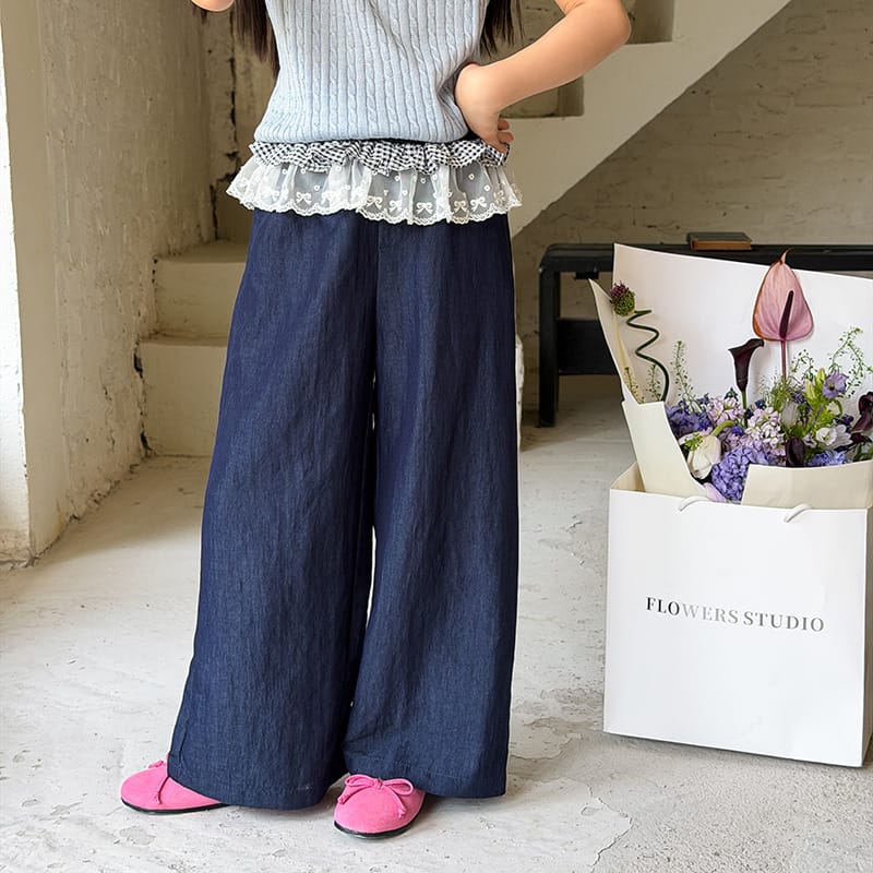 ウエストレースフリルワイドパンツ