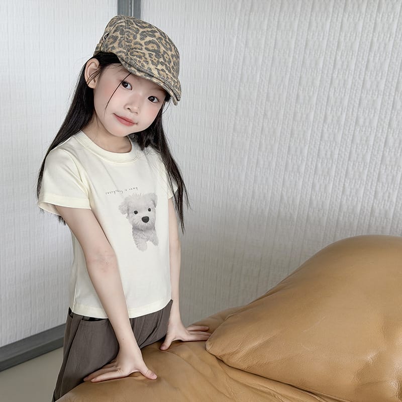 【KID】いぬプリント半袖ショート丈Tシャツ
