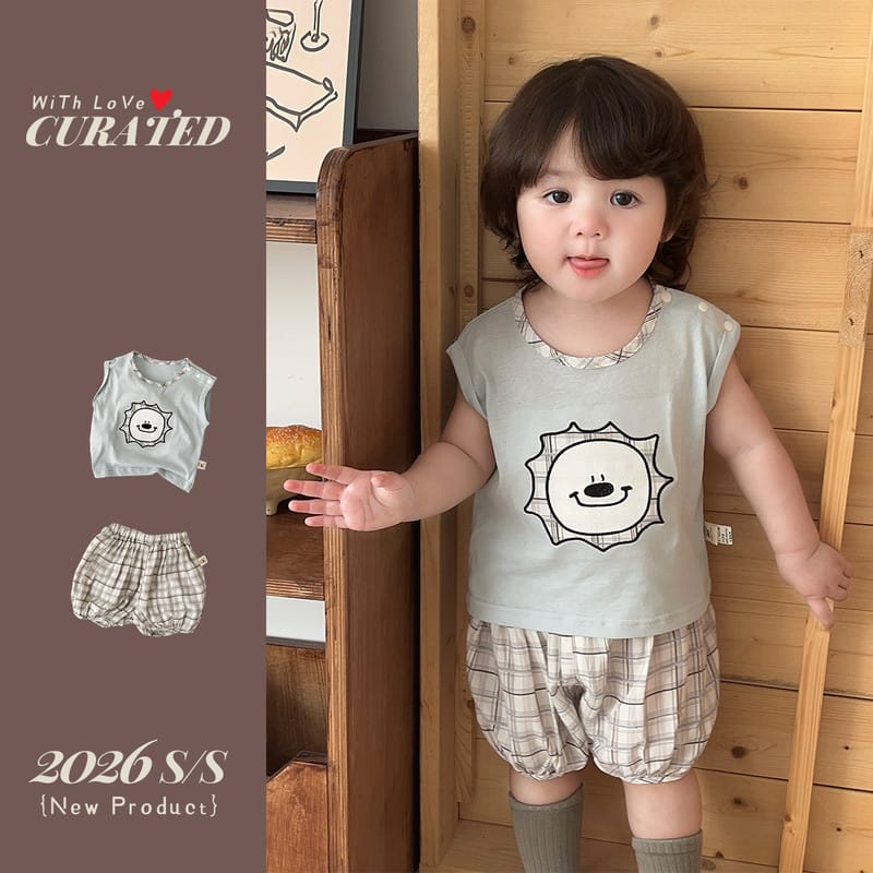 【セット】ライオンノースリーブチェックハーフパンツセットアップ