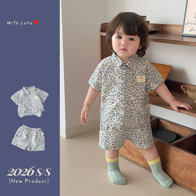 レオパード半袖シャツショートパンツセットアップ