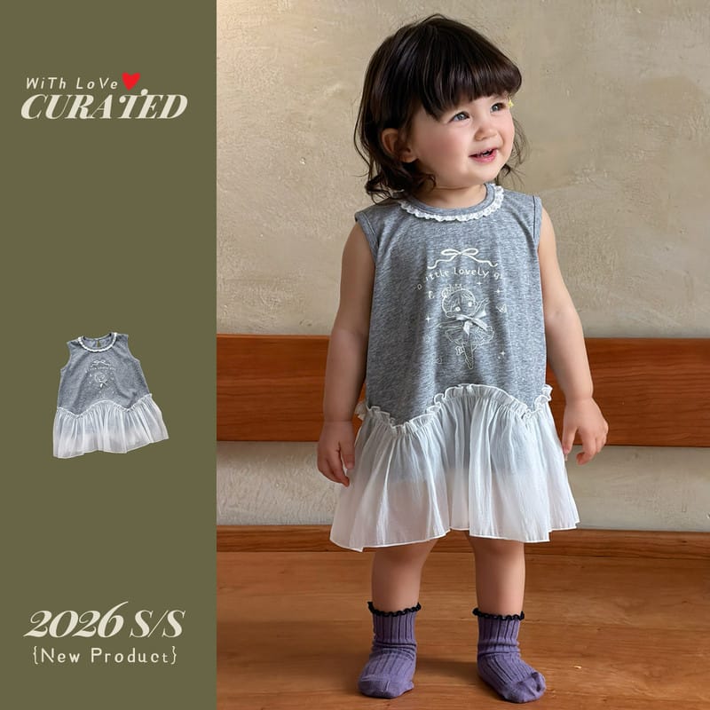 【BABY】チュールドッキングノースリーブワンピース