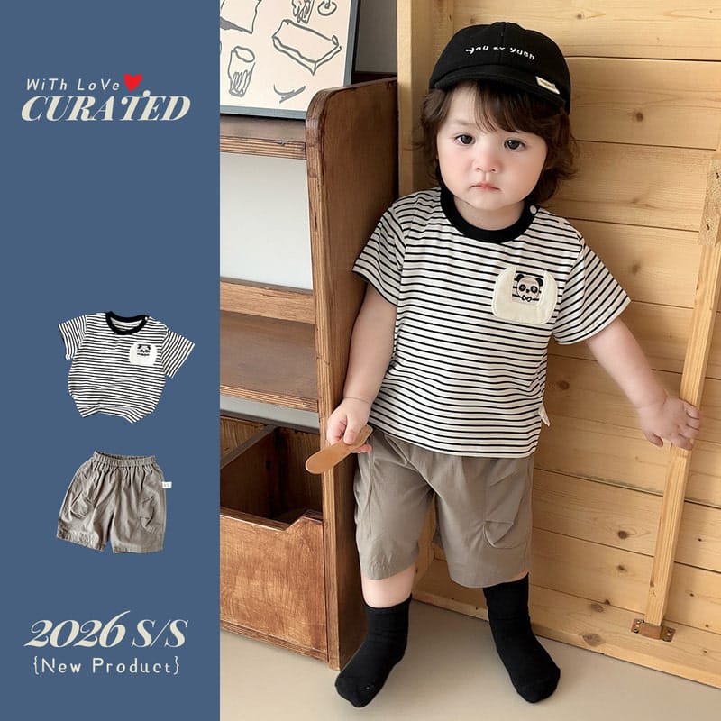 【セット】パンダストライプ半袖Tシャツハーフパンツセットアップ