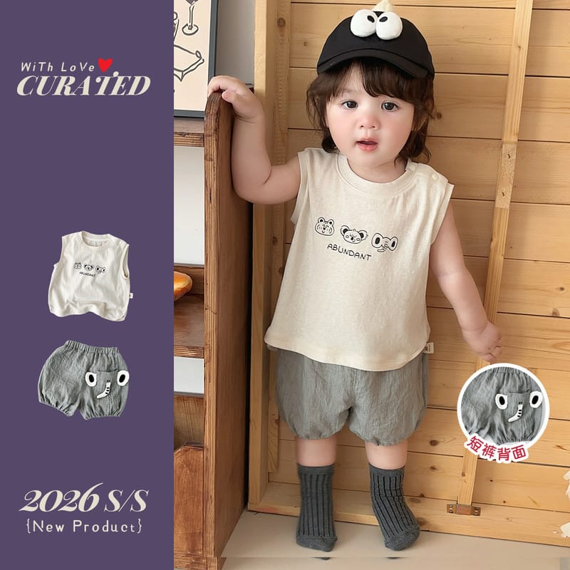 【セット】アニマルノースリーブTシャツハーフパンツセットアップ