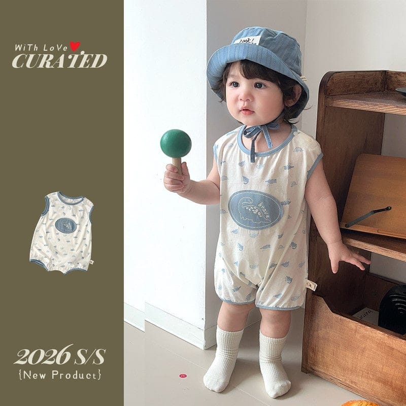 【BABY】アイボリーダイナソーノースリーブロンパース