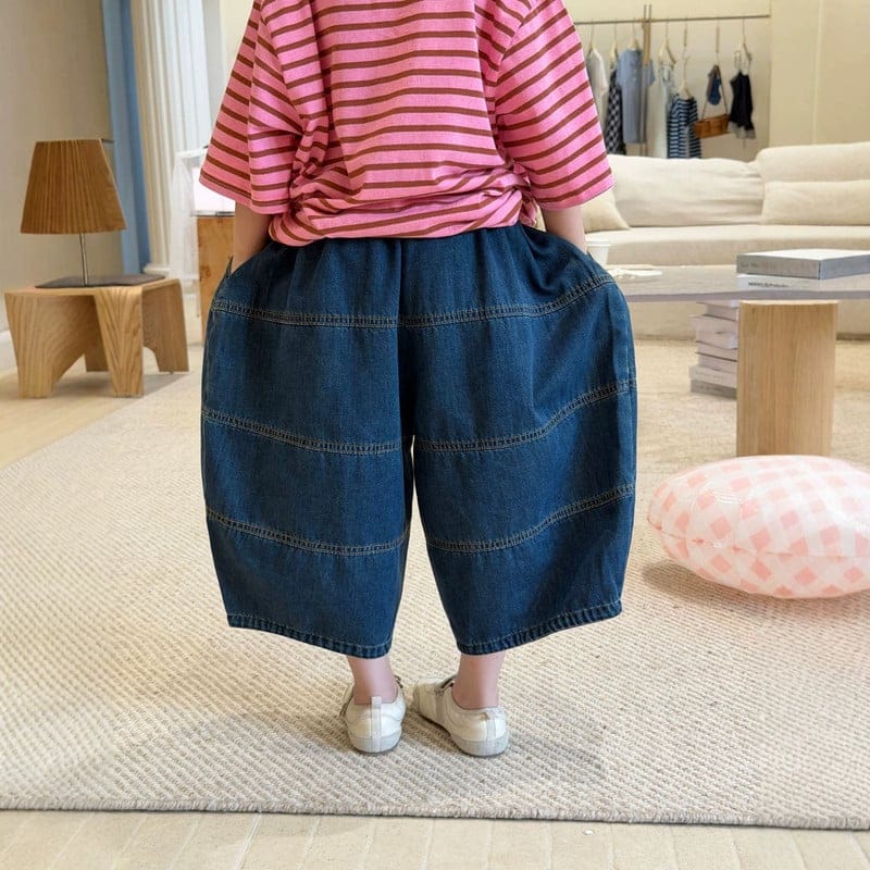 【KID】ステッチラインワイドデニムハーフパンツ