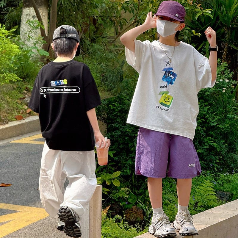 【KID】ダイススマイルプリント男の子半袖Tシャツ