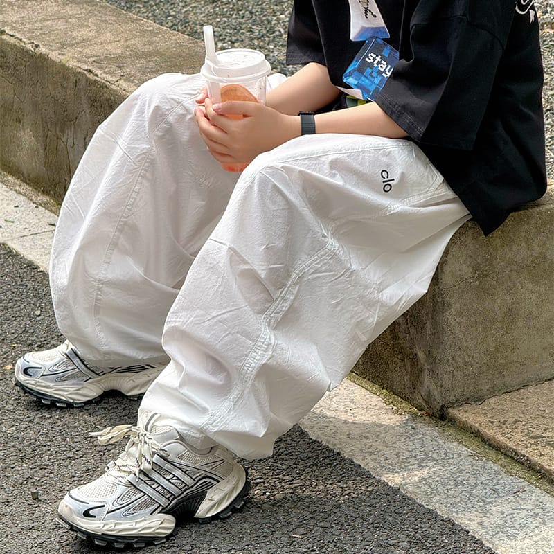 【KID】サイドロゴ入りワイドカジュアルロングパンツ