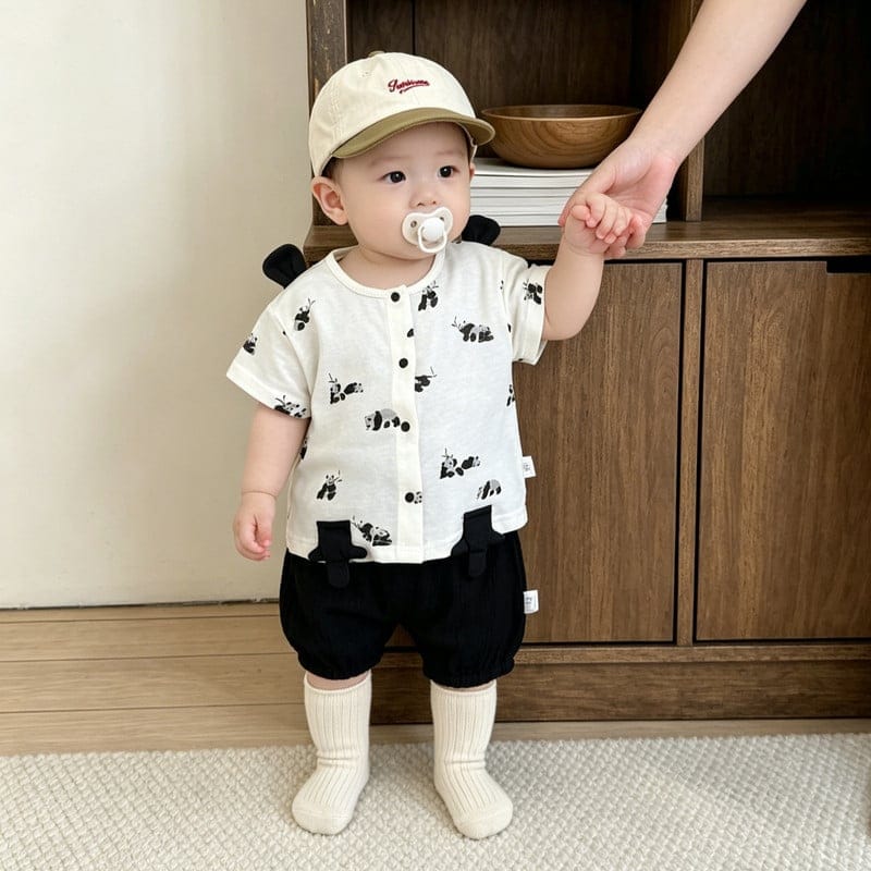 【セット】パンダ総柄半袖シャツハーフパンツセットアップ