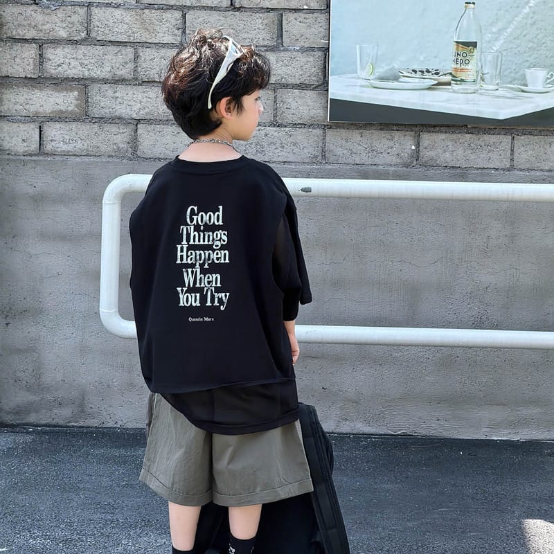 【KID】英字バックプリントレイヤード風半袖Tシャツ