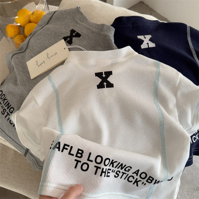 【KID】Xロゴワッフル配色ステッチ半袖Tシャツ