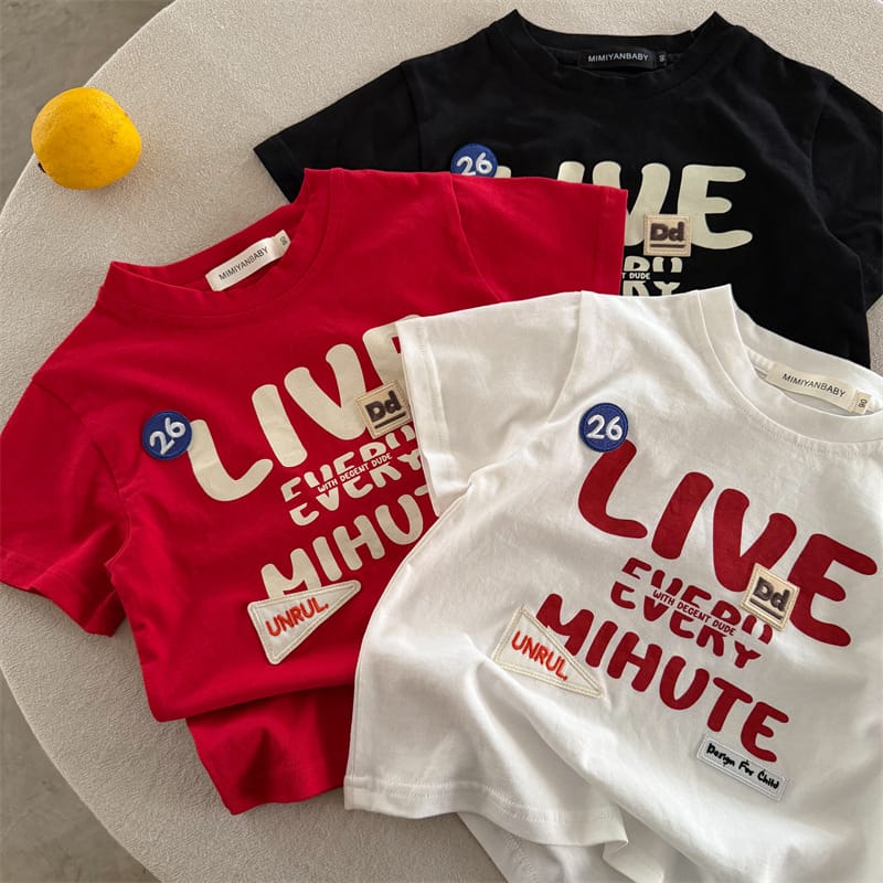 【KID】英字ロゴプリントカジュアル半袖Tシャツ