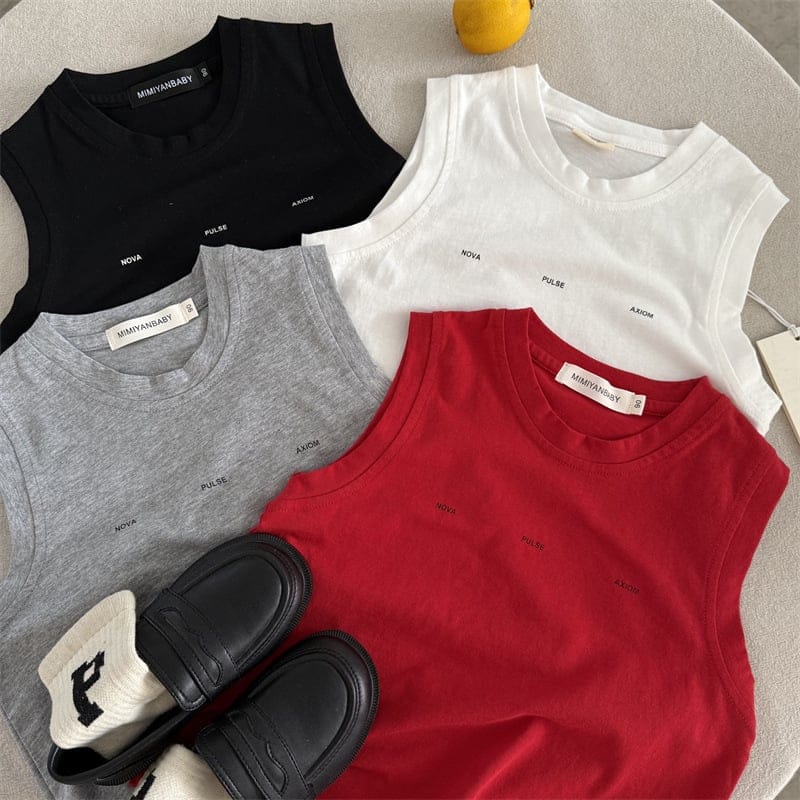 英字ロゴシンプルノースリーブTシャツ