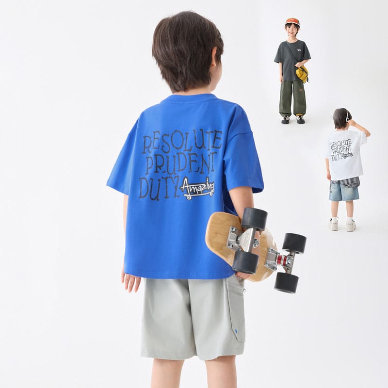 【KID】英字バックプリントクルーネック半袖Tシャツ