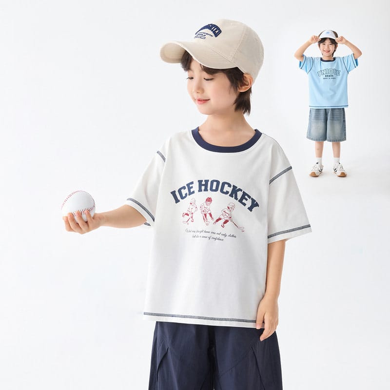 【KID】アイスホッケーイラストプリント半袖Tシャツ