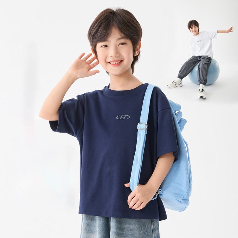 【KID】Hロゴプリントラウンドネック半袖Tシャツ