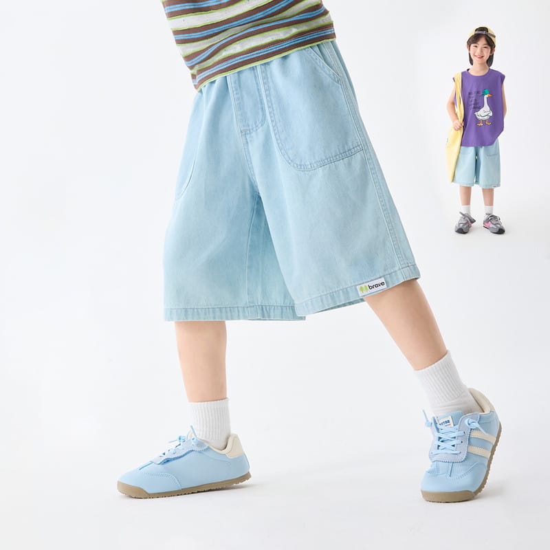【KID】ライトウォッシュソフトデニムハーフパンツ