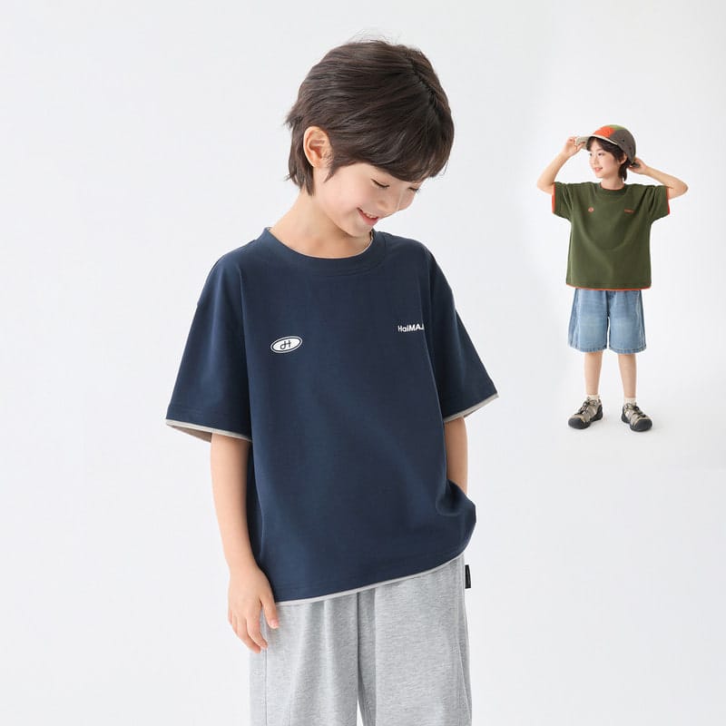 【KID】ダブルスクープ英字プリント半袖Tシャツ