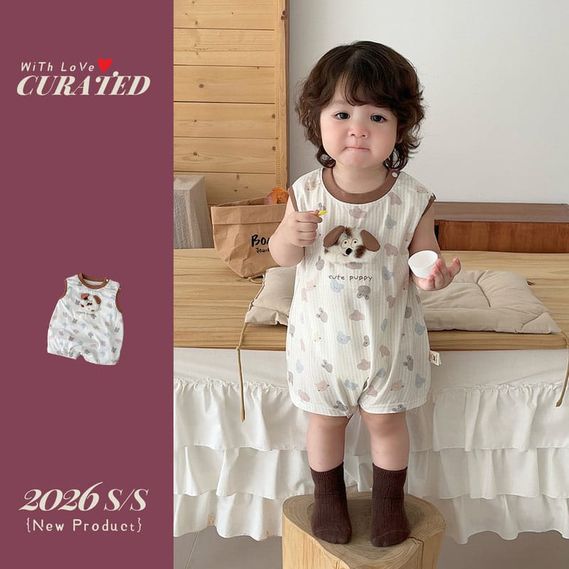 【BABY】アニマルプリントいぬノースリーブロンパース