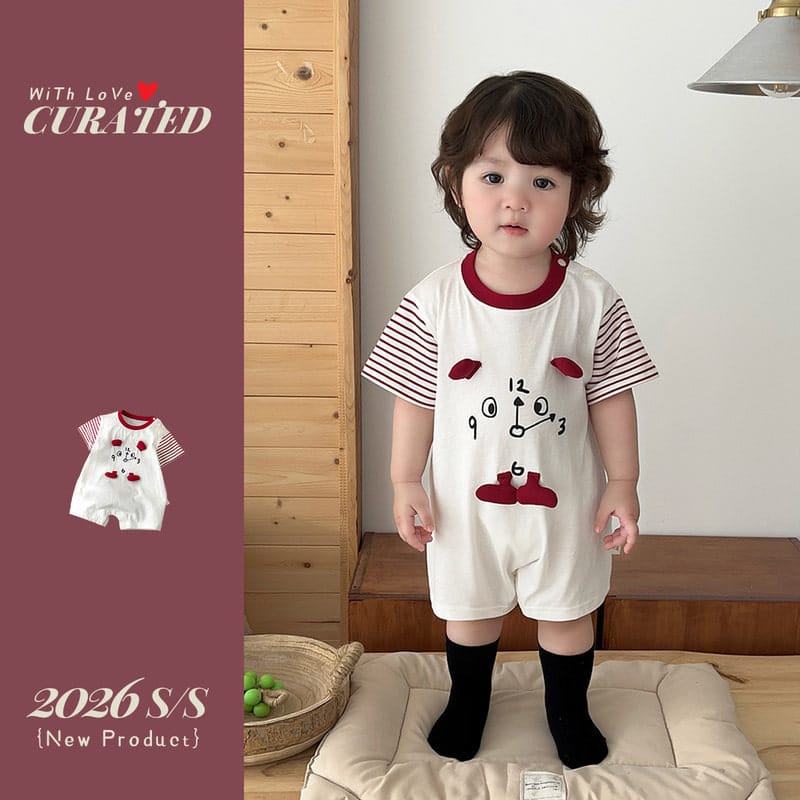 【BABY】クロックストライプ半袖ロンパース