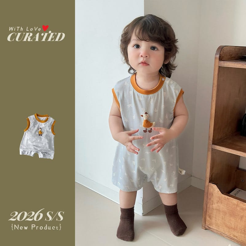 【BABY】ガチョウプリントノースリーブロンパース