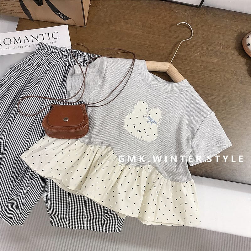 【セット】ドットうさぎフリル半袖Tシャツパンツセットアップ