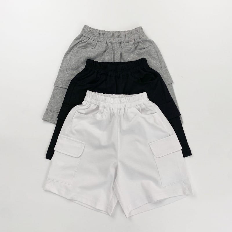【KID】カジュアル無地コットンカーゴハーフパンツ