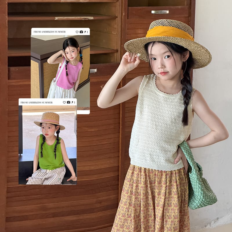 【KID】透かし編みスカラップニットノースリーブTシャツ