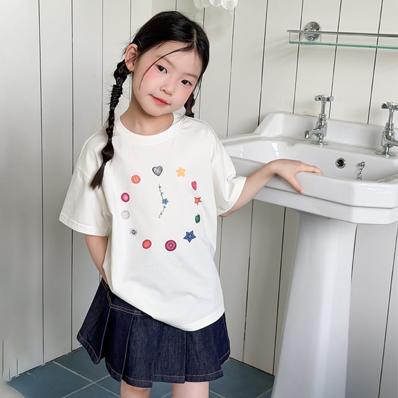 【KID】カラフルボタンクロックモチーフ半袖Tシャツ