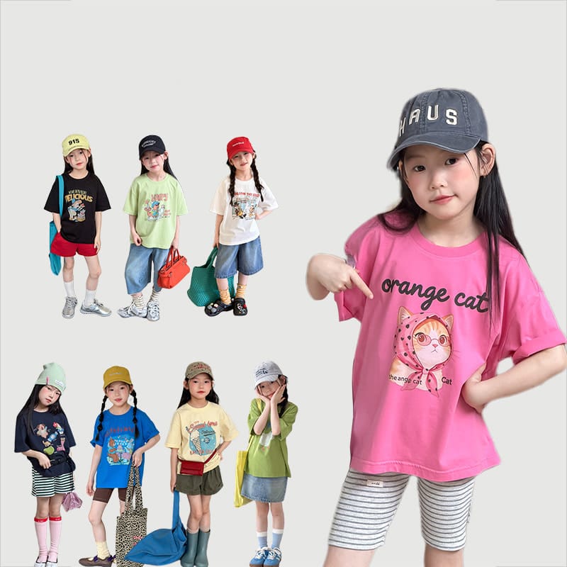 【KID】アニメイラストプリントクルーネック半袖Tシャツ