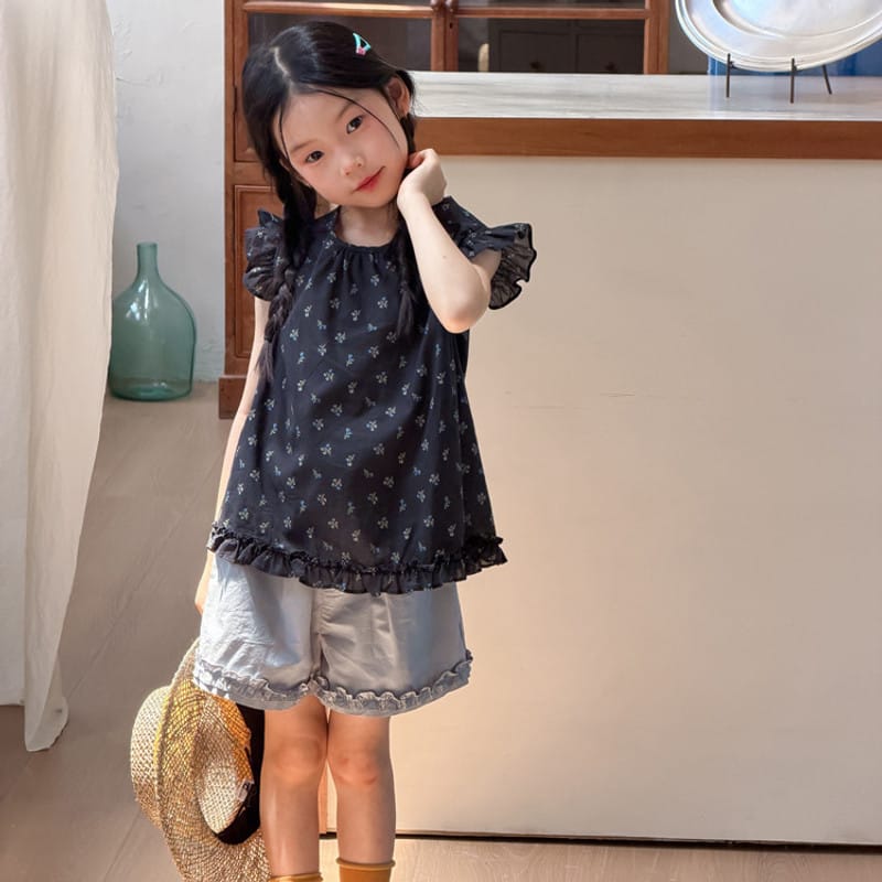 【KID】小花柄フリルバルーンスリーブ半袖Tシャツ
