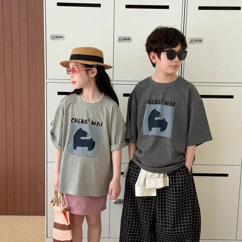 【KID】ネイビーホース英字プリント半袖Tシャツ