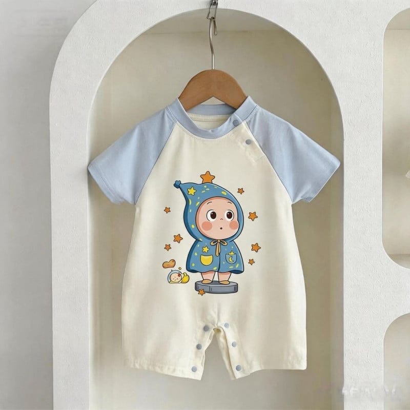 【BABY】星キャラクタープリント半袖ロンパース
