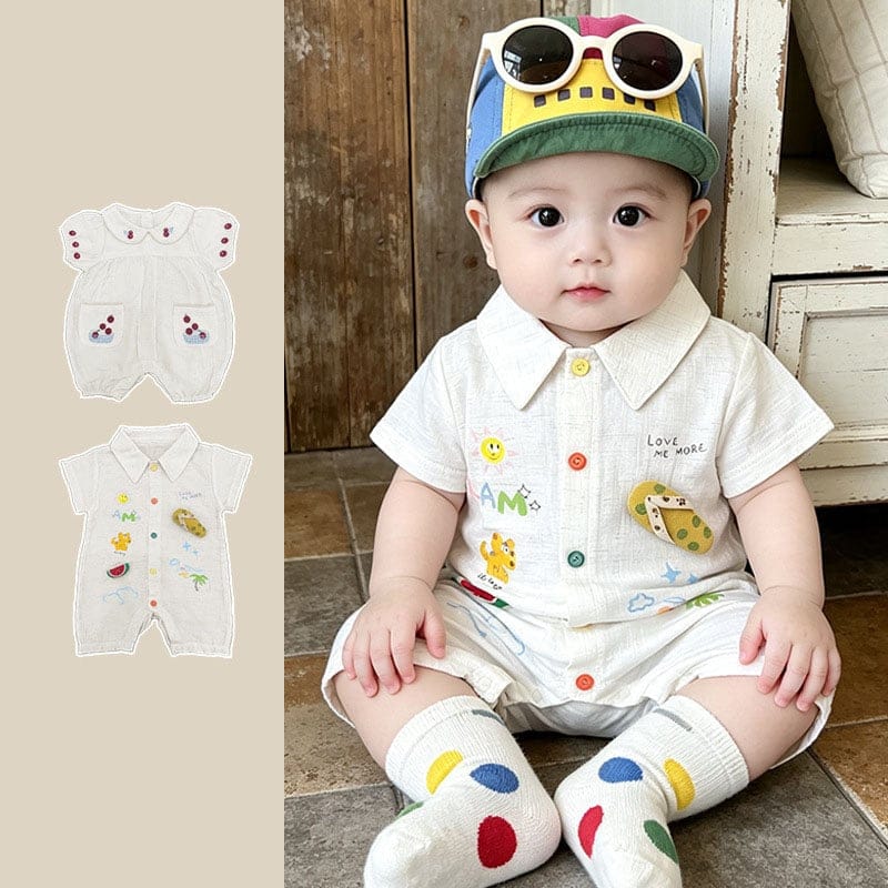 【BABY】サニーチェリー刺繍半袖ロンパース