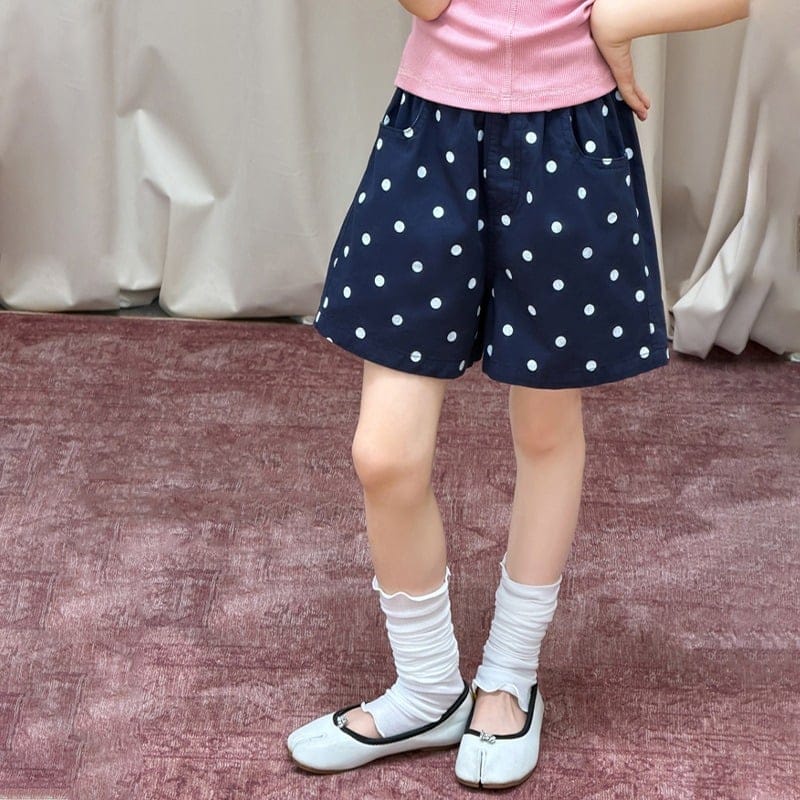 【KID】ドット柄ネイビーコットンハーフパンツ