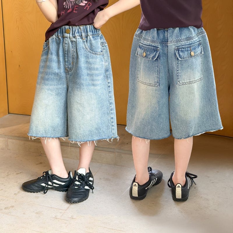 ヴィンテージ加工カットオフデニムハーフパンツ