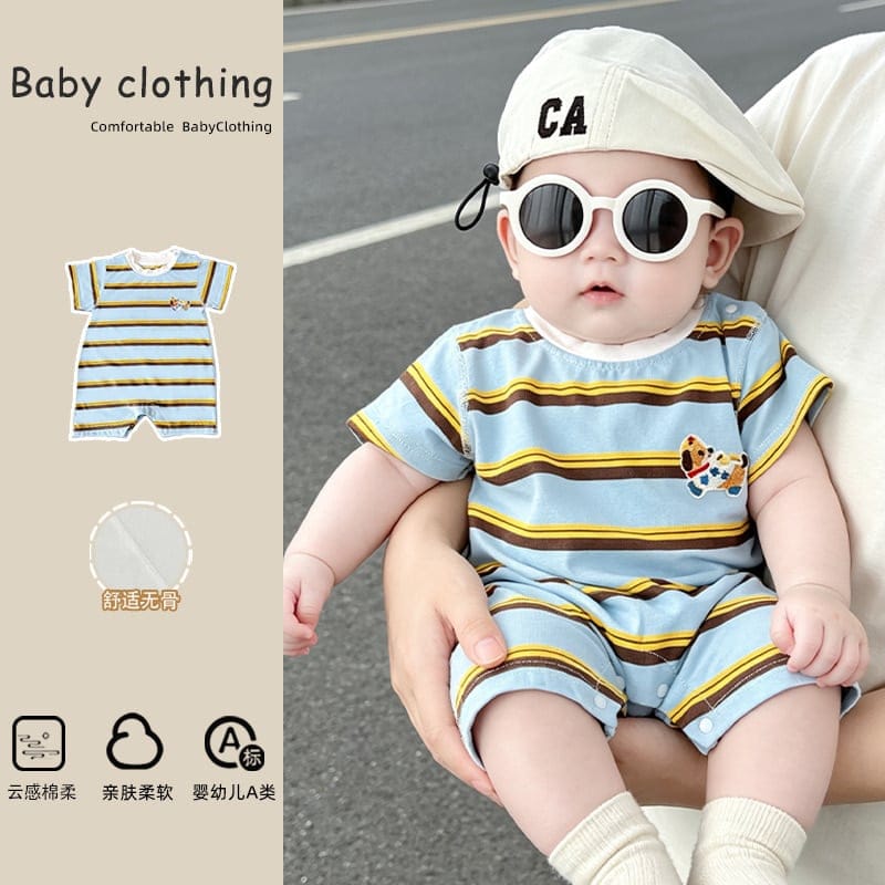 【BABY】マルチストライプ半袖ロンパース