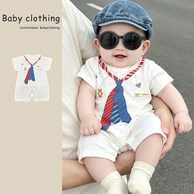【BABY】トリプルタイだまし絵半袖ロンパース