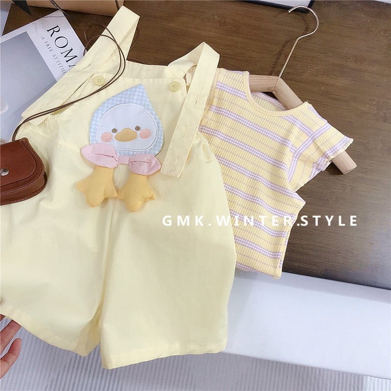 アヒルストライプノースリーブTシャツサロペットセットアップ