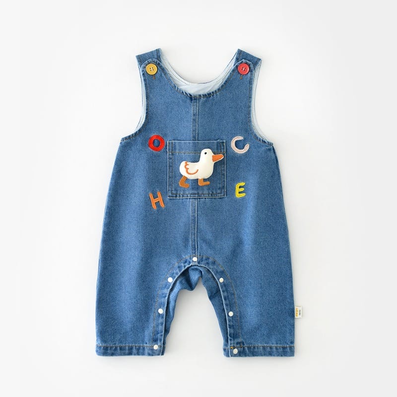 【BABY】あひるモチーフデニムサロペットロンパース